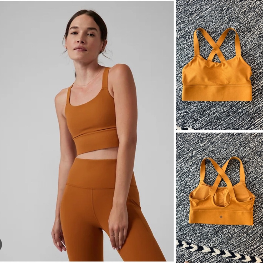 Athleta Warrior Longline Sports Bra Size Small Dark Yellow/Mustard/Gold